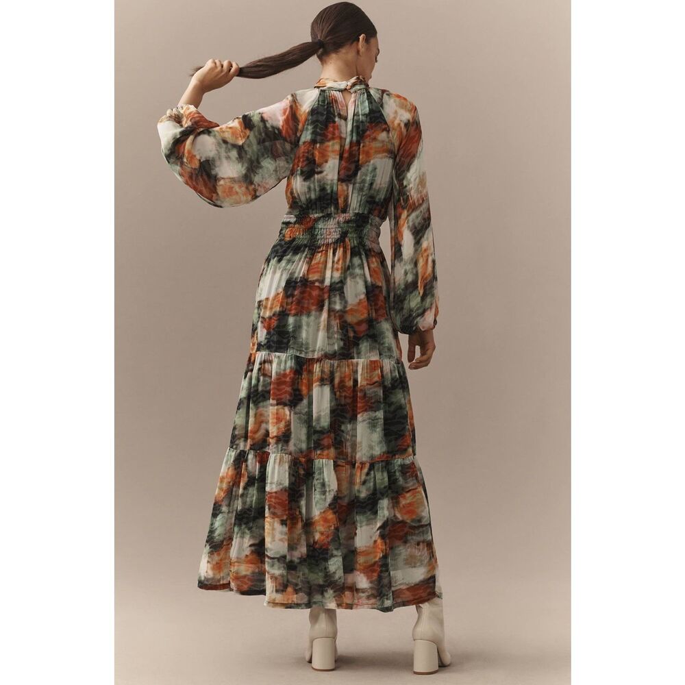 Anthropologie The Somerset Long-Sleeve Mock-Neck Chiffon Maxi Dress - Picture 4 of 11